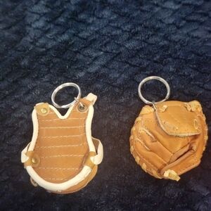 set of Vintage miniature leather baseball glove And Umpire keychains